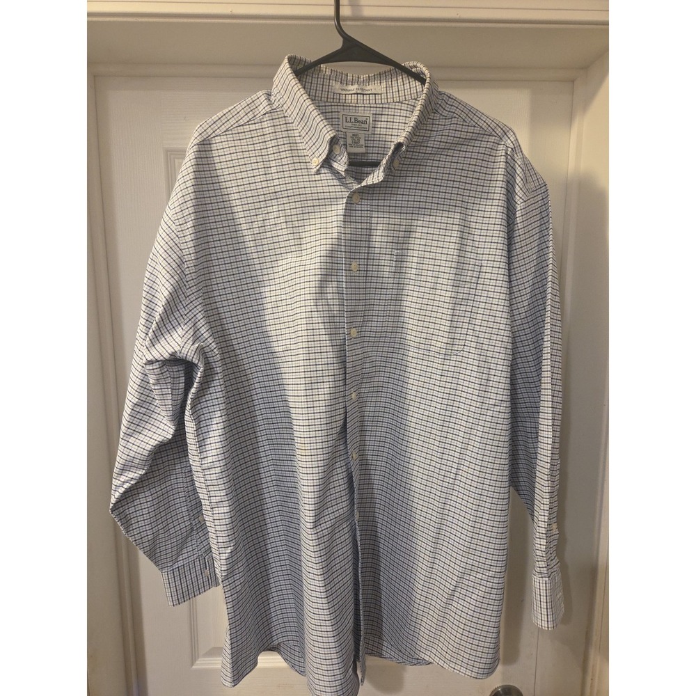 LL Bean‎ Shirt Men Size 17. 5 Check Button-down Long Sleeve Wrinkle Free Outdoor